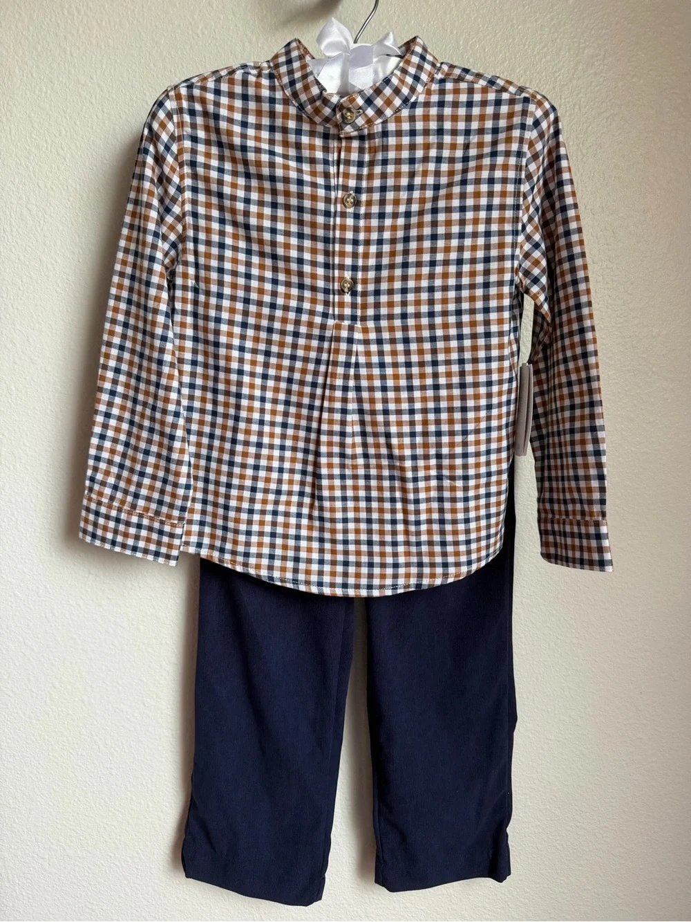 Edgehill Collection Little Boys Plaid Mandarin Collar Long Sleeve Shirt & Pants